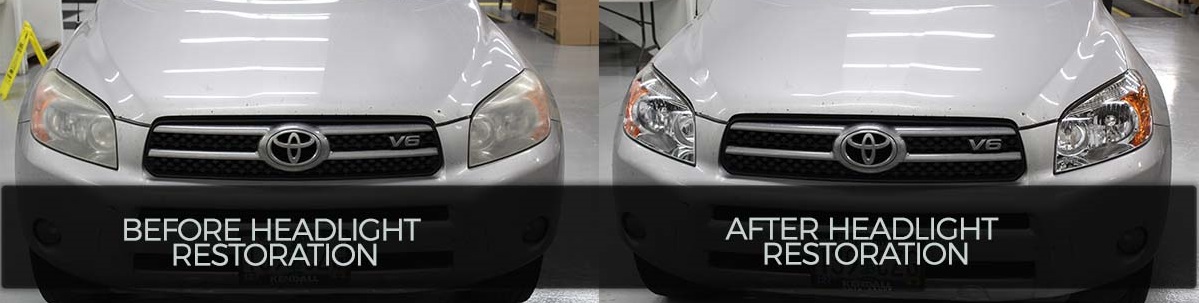 Toyota Rav4 yellowed headlights restored to look new.